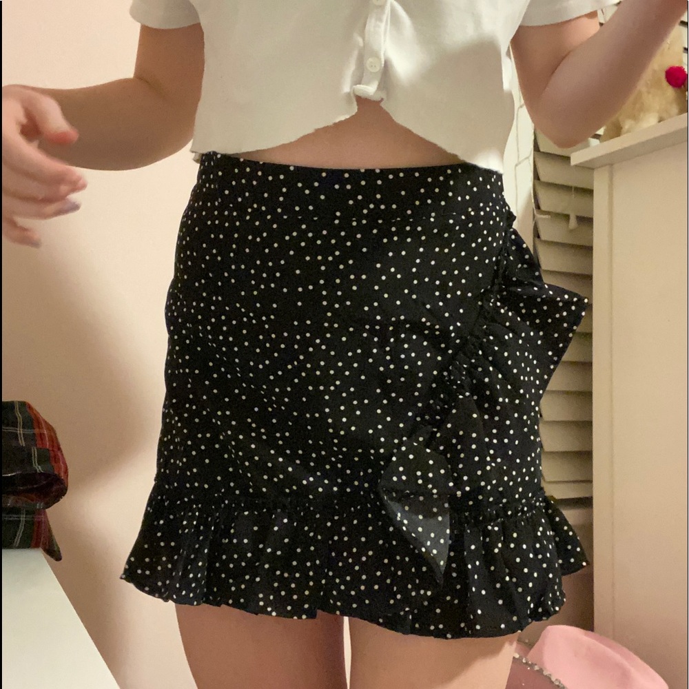 shein black and white polka dot skirt